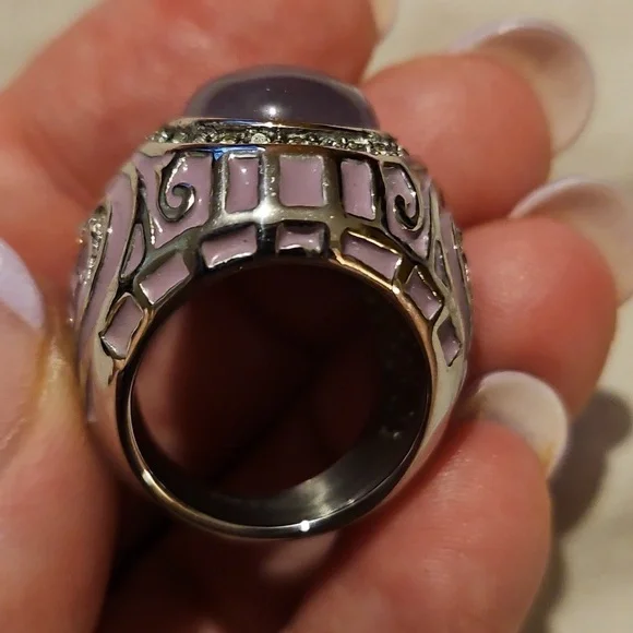 Lilac Stone In Stainless Steel Oversized Ring - Picture 3 of 5